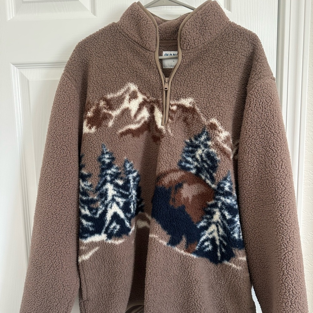 Old Navy Brown Zip Up Sweater with Mountain Design